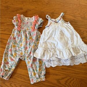 Lot of 2 Matilda Jane Floral Romper and White Dress Set size 6-12 months m